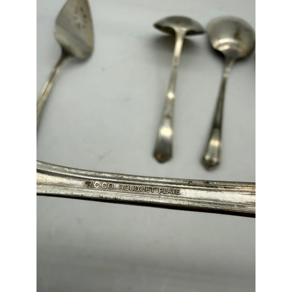 Vintage RC Co Bouquet Silver‎ Plate Serving Set 5pc Pie Server Ladle Meat Fork